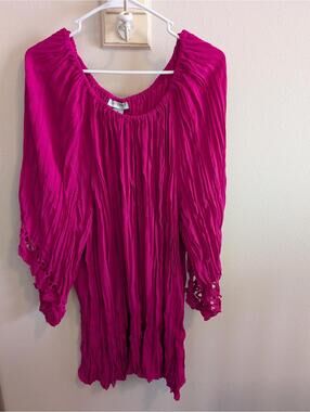 Catherines Woman's 3X 26/28 NEW With Tags Fushia Blouse Lace Flowy Crinkle